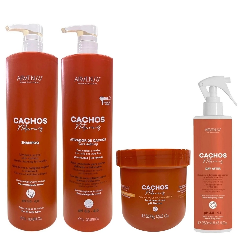 Kit Arvensis Professional Cachos Naturais - Shampoo 1L + Ativador De Cachos 1L + Geleia Suave 500g + Day After 250ml