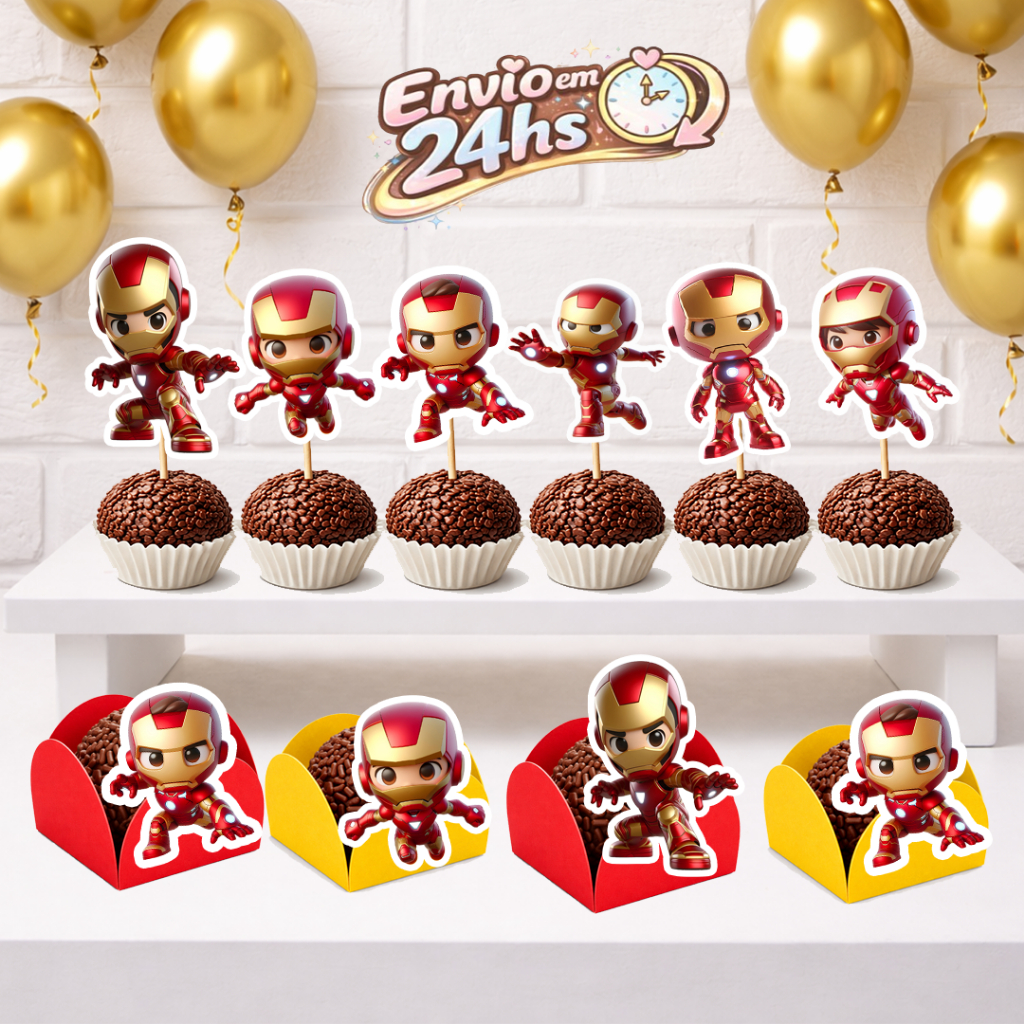 50 FORMINHAS E 50 TOPPER DE DOCE HOMEM DE FERRO/FESTA INFANTIL PARA BRIGADEIRO BEIJINHO/FAZEMOS TODOS OS TEMAS