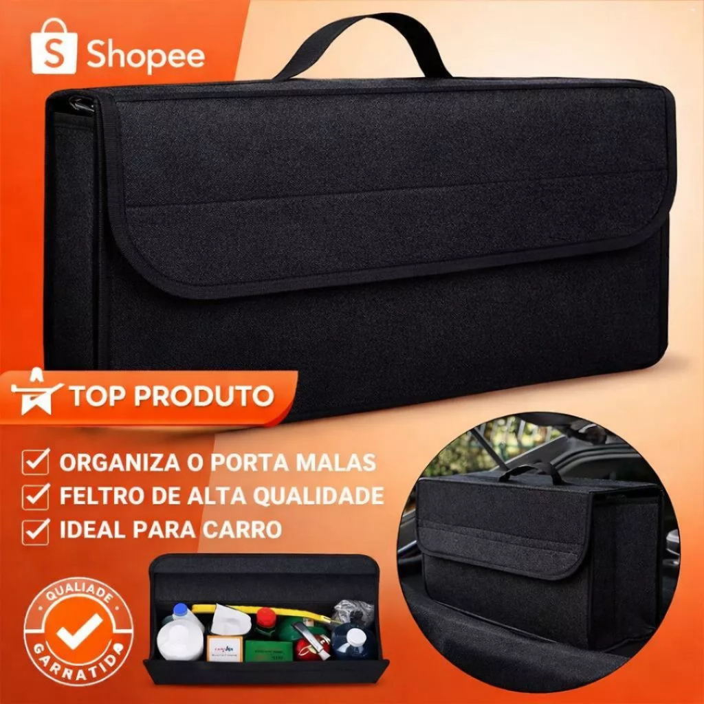 Organizador de Porta-Malas em Feltro Preto Reforçado – Alta Qualidade, Dobrável, Multiuso para Carro, SUV e Utilitários