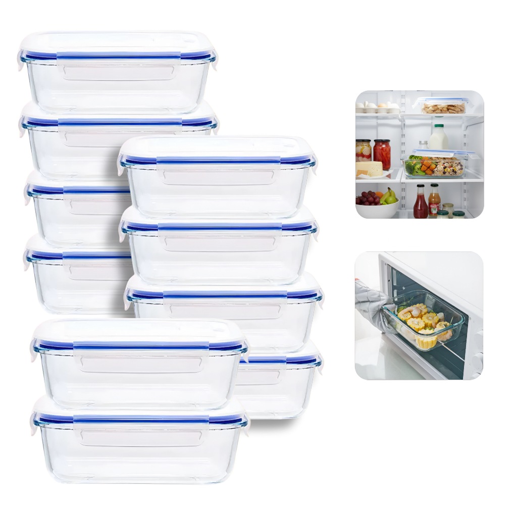 Kit 10 Potes de Vidro Herméticos 630ml BPA Free para Cozinha– Conserva Alimentos por Mais Tempo em Oferta na Shopee