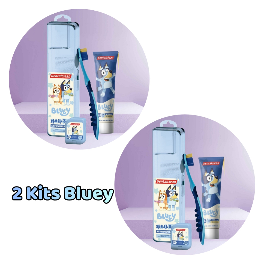 2 Kits Dental Bluey Infantil Escova de dente + Gel dental + Fio dental
