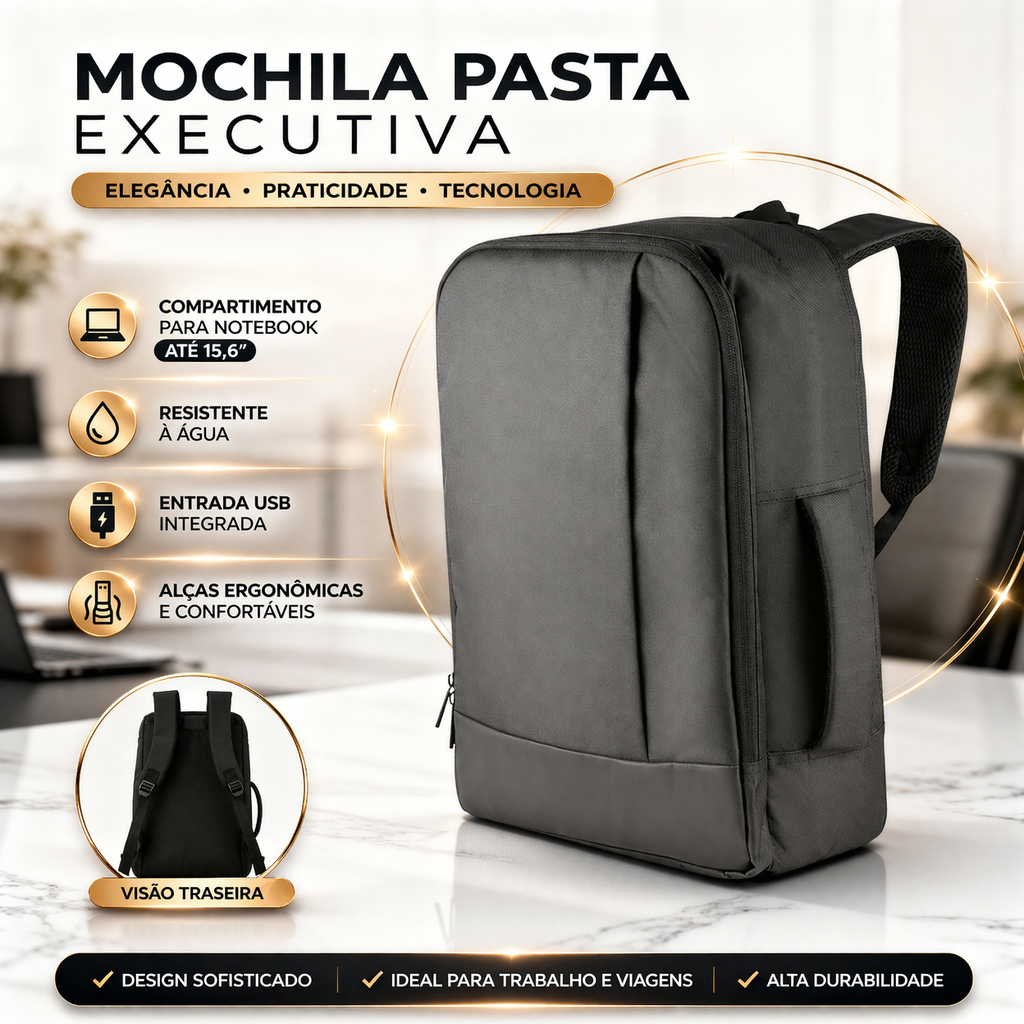 Mochila Pasta Executiva para Laptop 15.6” Preta