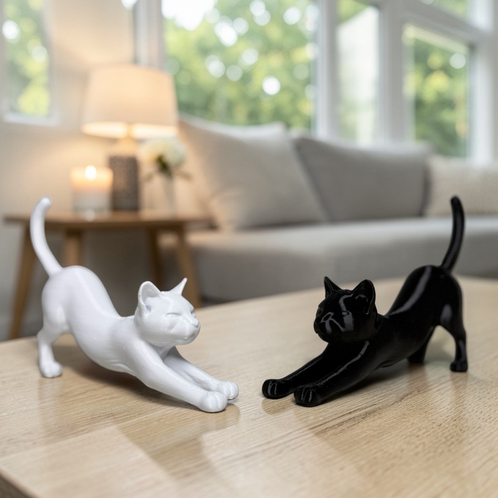 Kit 2 Gatos Decorativos Minimalistas Escultura Decoração Moderna Quarto Sala Escritorio Presentes