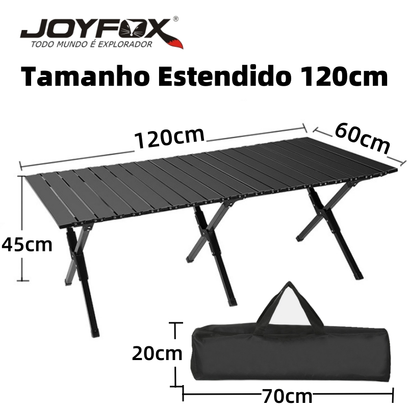 Mesa de Camping Dobrável Alumínio JOYFOX 120cm Portátil Vira Rolo Completa para Praia Churrasco com Bolsa · foto 2