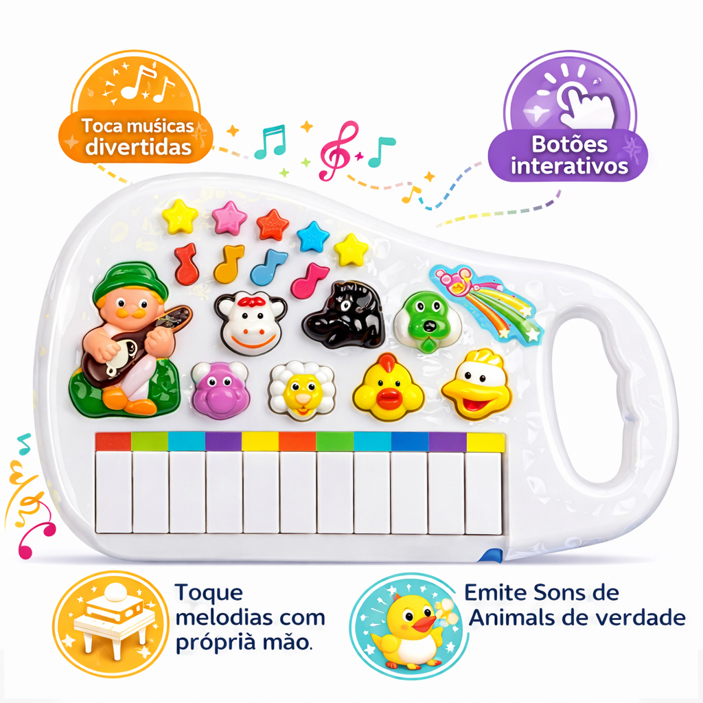 Piano Infantil Teclado Musical Som de Animais Fazendinha Animal Brinquedo Educativo