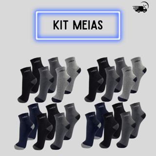 Kit em Pares Meias Masculinas Cano Médio  Confortável Respirável Macia em Oferta na Shopee