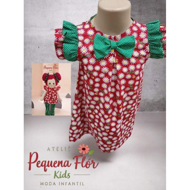 vestido infantil, vestido bebê, vestido floral menina, roupa infantil feminina, vestido com boneca, conjunto infantil,l