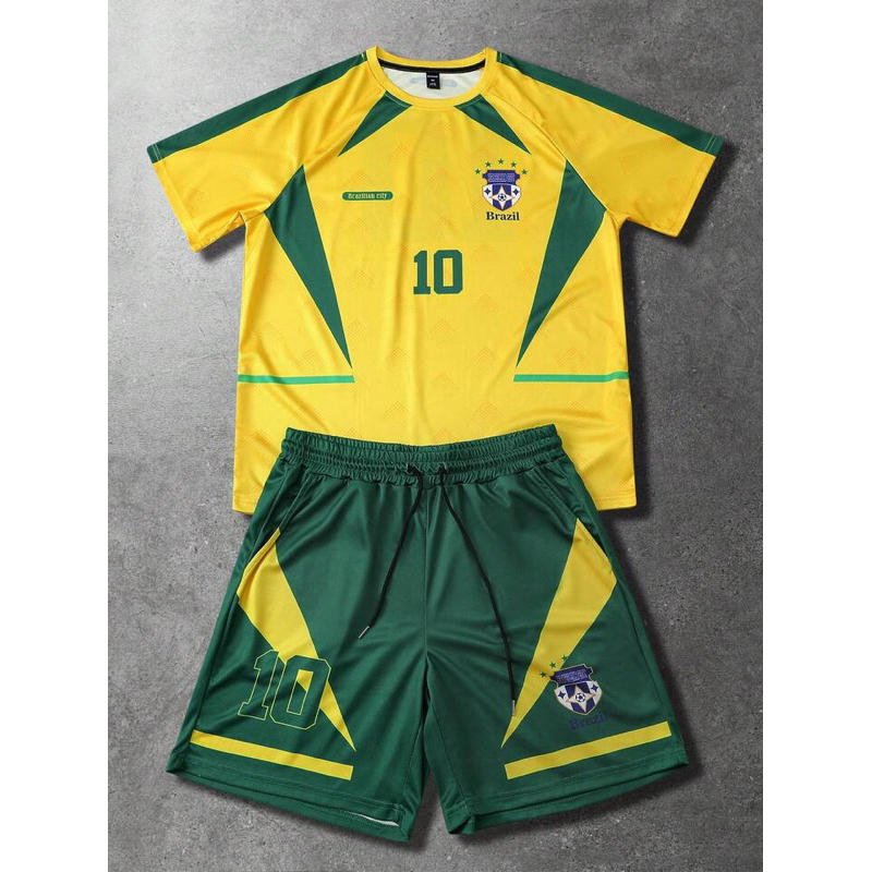 Blusa do Brasil Camisa 10 Masculina Short 2pçs Premium Copa do Mundo Verde Amarelo Seleção Brasileira