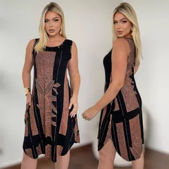 Vestido Feminino Plus Size Curto Estampado Confortável Viscolycra Zero Transparência Verão
