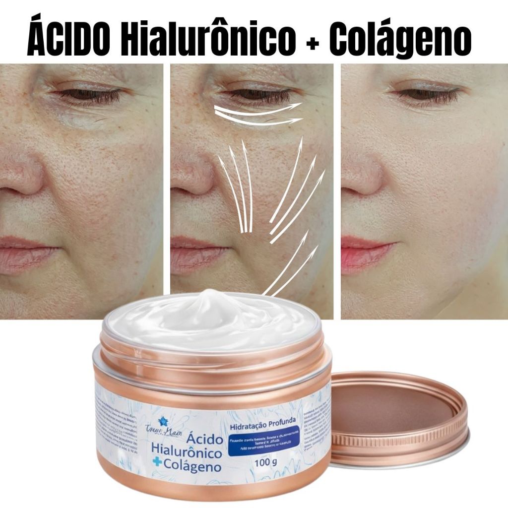 Creme Ácido Hialurônico + Colágeno Hidratante Facial 100g Anti Rugas Hidratação Profunda Para Pele em Oferta na Shopee