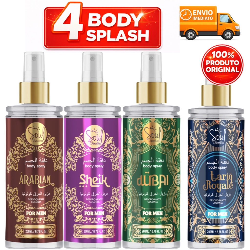 KIT 4 BODY SPLASH ÀRABE MASCULINO 200 ML COLONIA DESODORANTE PERFUME ARABE MASUCILINO ENVIO IMEDIATO em Oferta na Shopee