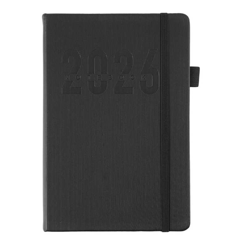 Agenda 2026 com capa dura em poliuretano (PU), marcador de páginas em cetim, porta-canetas