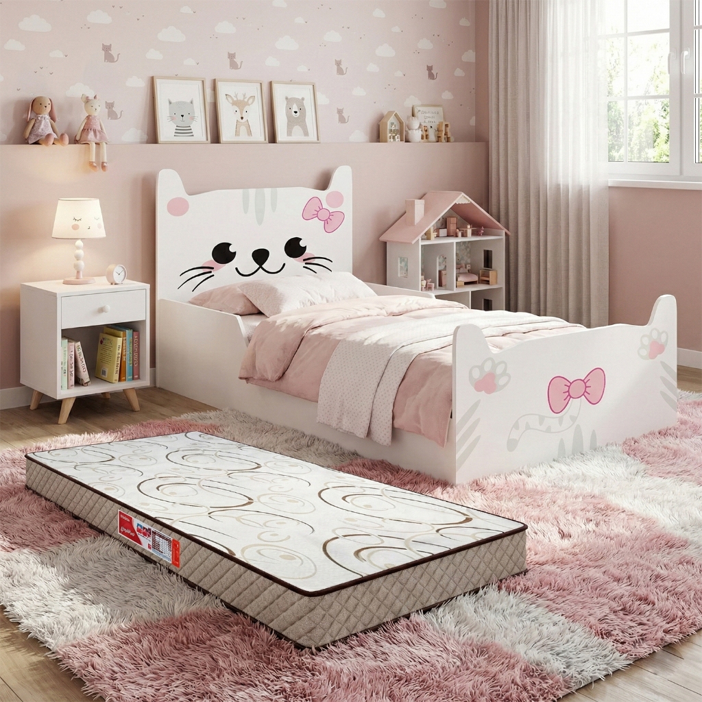 Cama Infantil Encanto Montessoriana Juvenil com Proteção Lateral Baixa Segurança Com Colchão