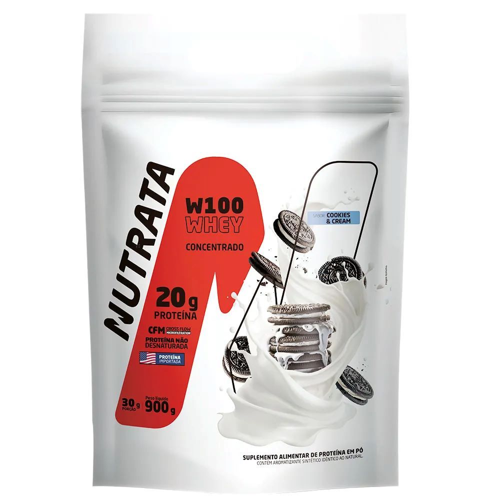 W100 Whey Protein Refil Concentrado Cookies & Cream Nutrata 900g