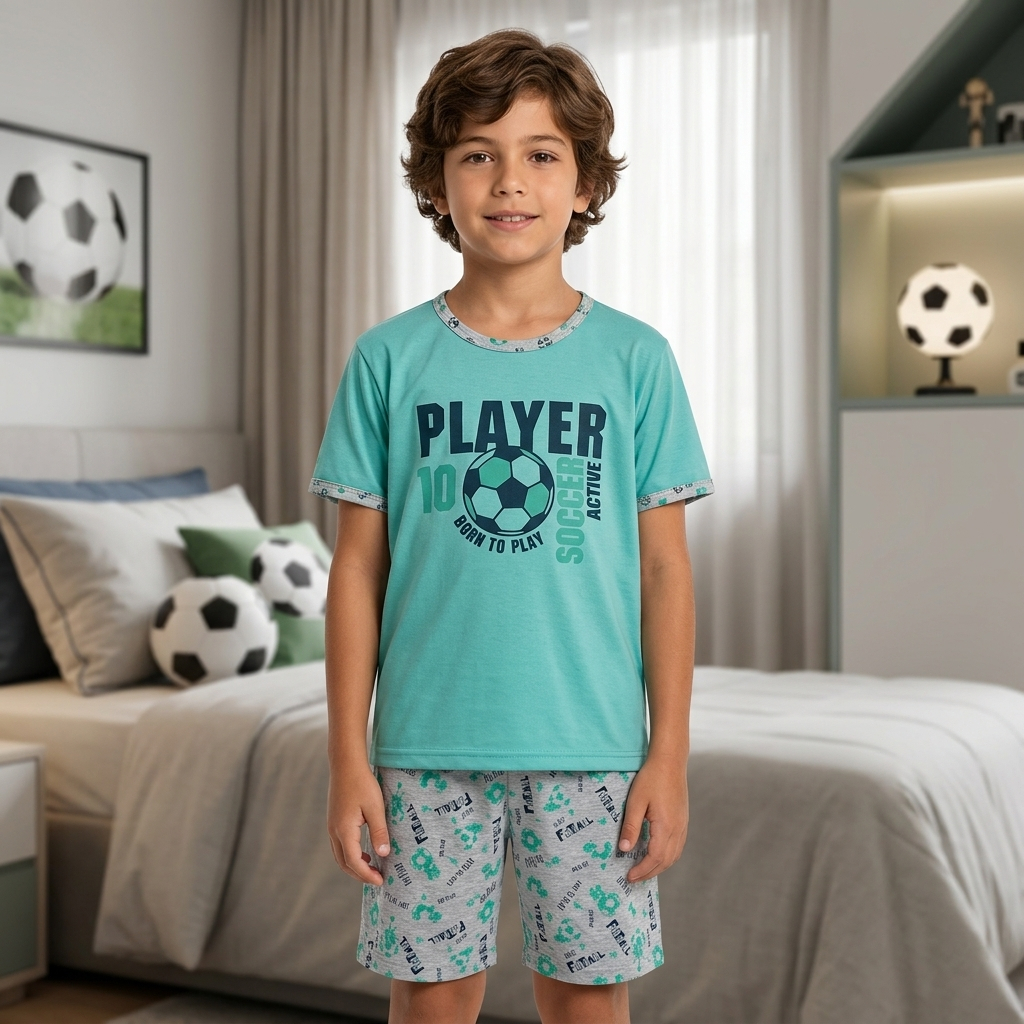 Pijama Infantil Masculino Menino Futebol Conjunto Regata Camisa Short Envio Rápido