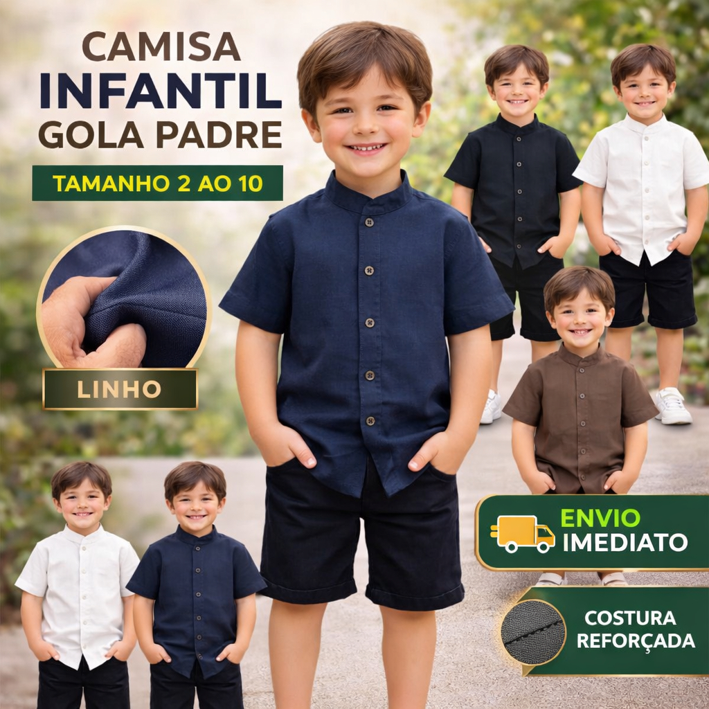 Camisa Social Infantil Gola Padre do 2 ao 10 - ENVIO IMEDIATO !!! em Oferta na Shopee