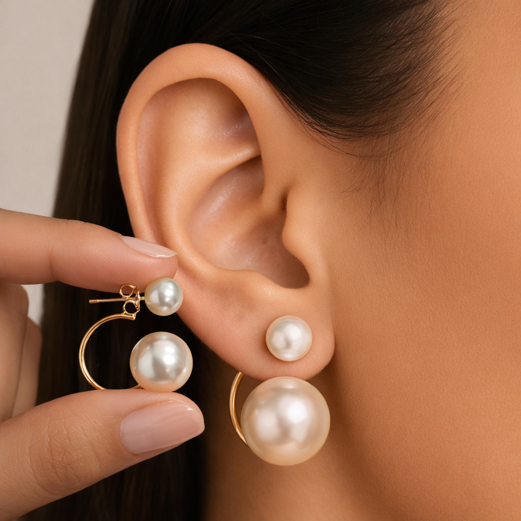 Brinco Pérola Duplo Ouro 18K Feminino Elegante Delicado Leve Brilho Clássico Sofisticado em Oferta na Shopee