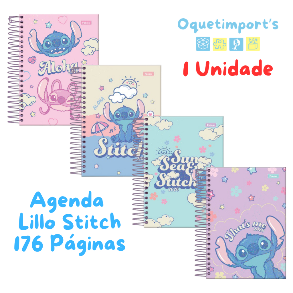 Agenda Espiral Stitch Capa Dura Miolo Datado 176 Folhas Com Figurinha Foroni em Oferta na Shopee