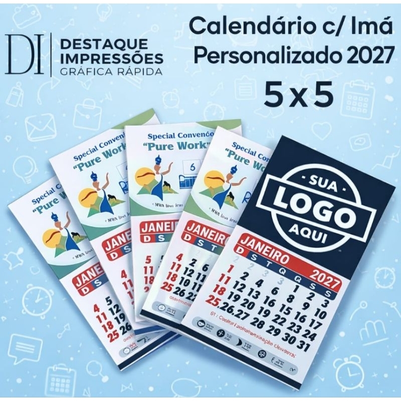 Calendários 2027 para geladeira C/ imã - 200 unidades