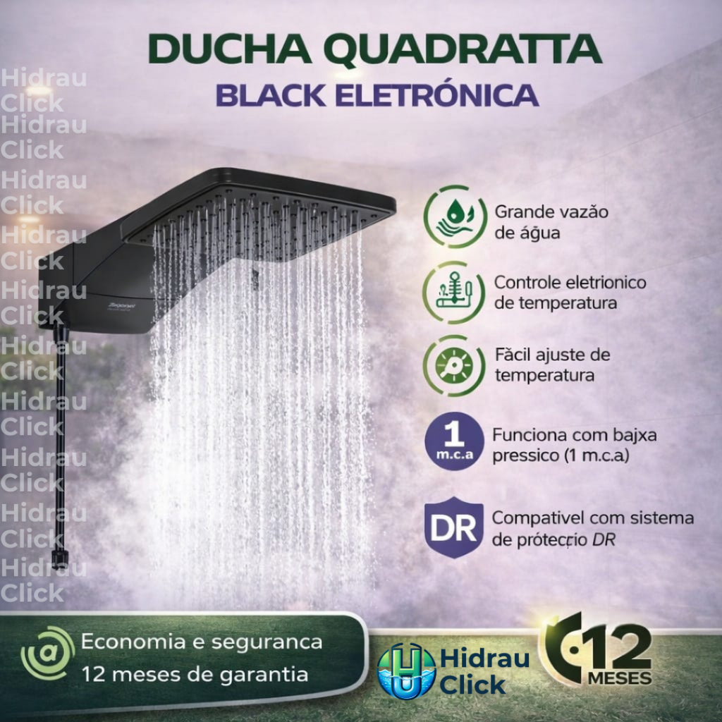 CHUVEIRO ELETRICO DUCHA QUADRATTA ELETRONICA BLACK