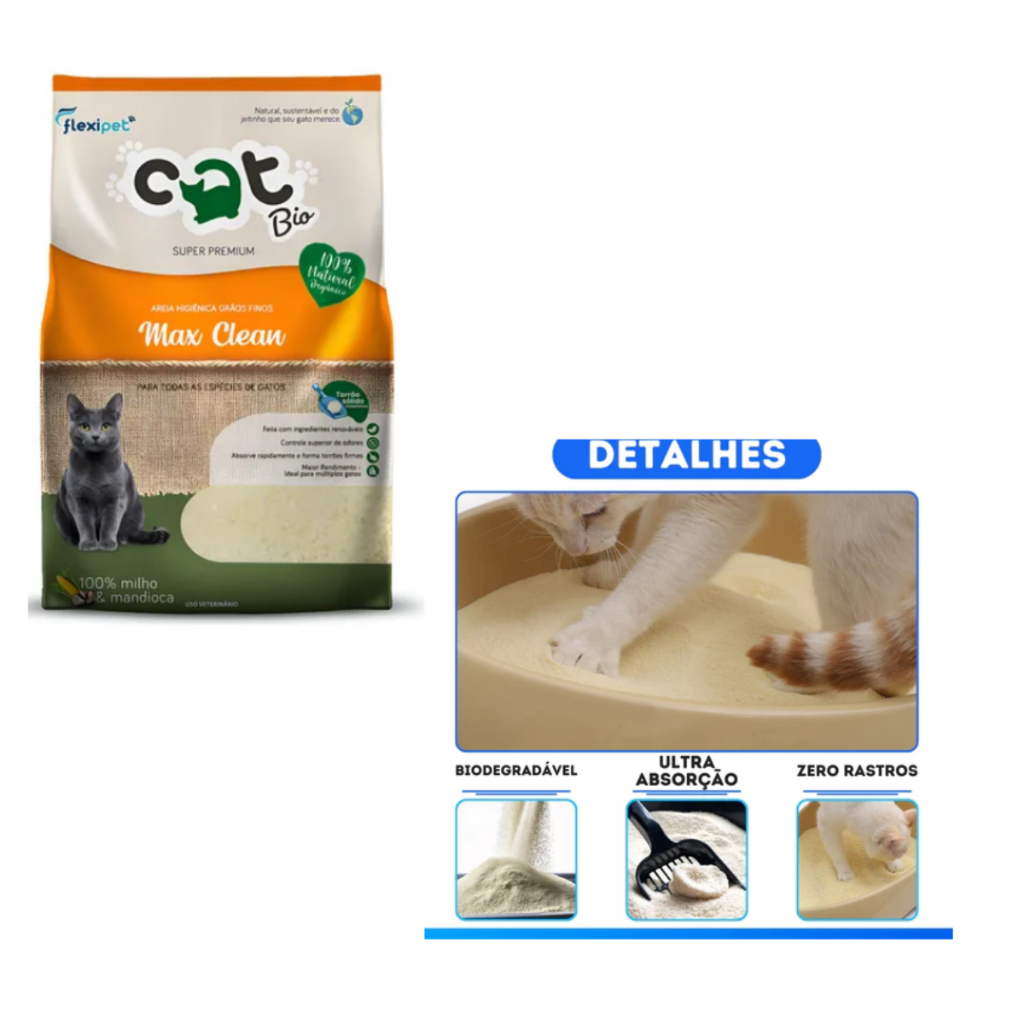 Areia Catbio Biodegradável 4 Kg - Max Clean - Grãos Finos