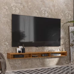 Rack Suspenso Para TV até 80 Polegadas Home Decoração Sala Quarto 2 e 3 Nichos Slim