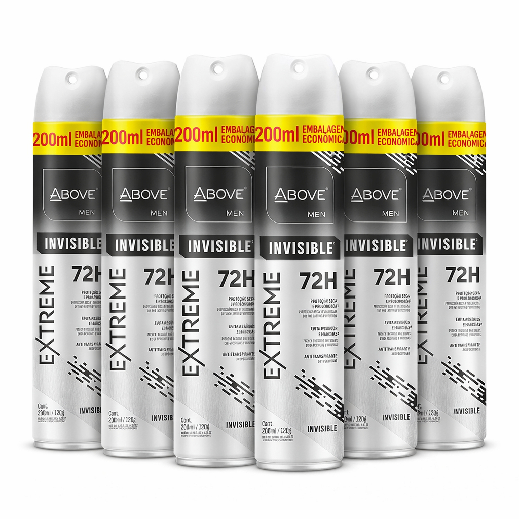 Kit 6 Desodorante Above Invisible Extreme 72h 200ml Aerosol Antitranspirante Sem Manchas Jato Seco Masculino