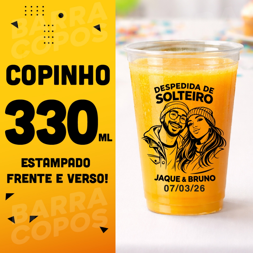 copos 330ml 50 unidades estampados frente e verso