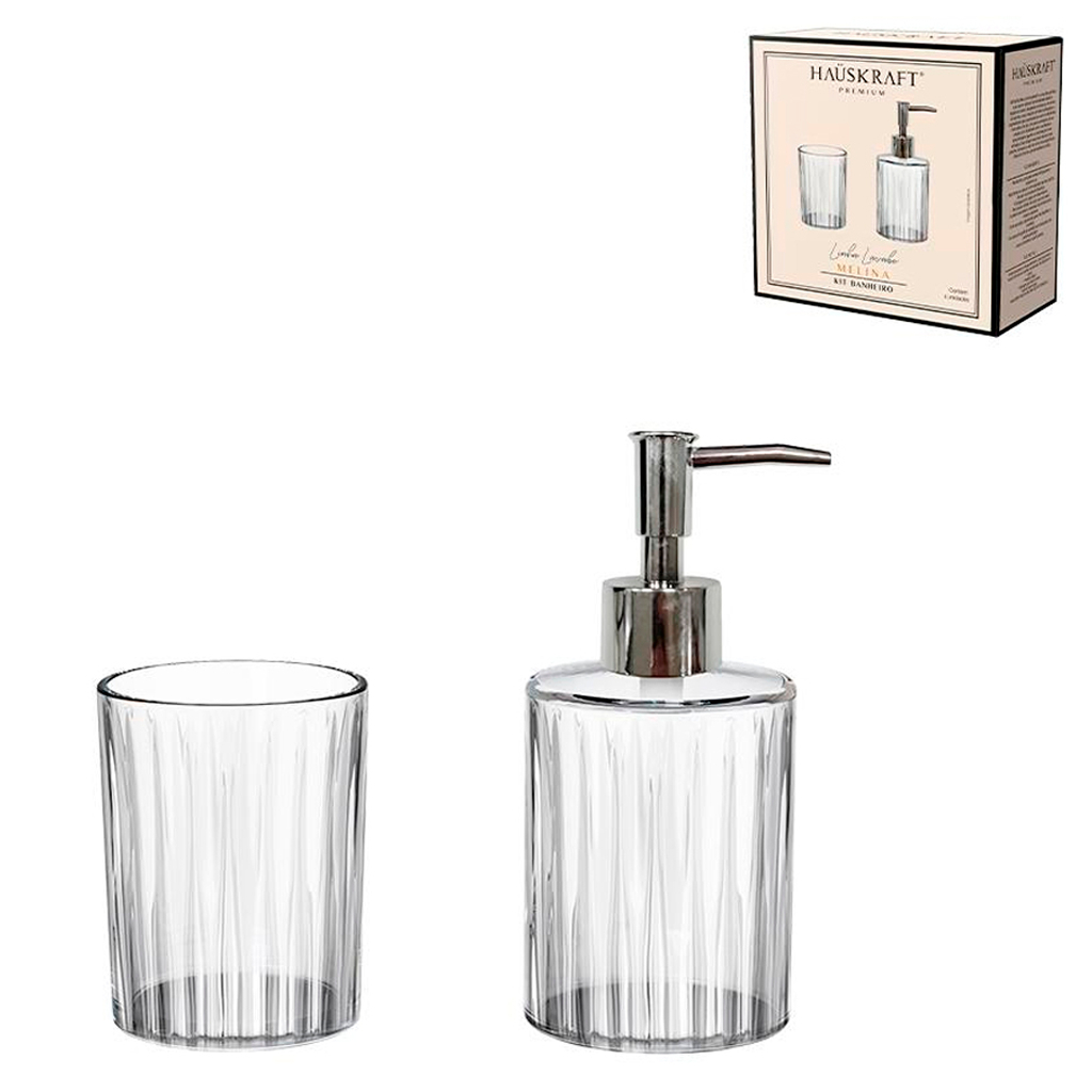 Kit banheiro lavabo Vidro 2 peças - porta sabonete / porta escova de dente