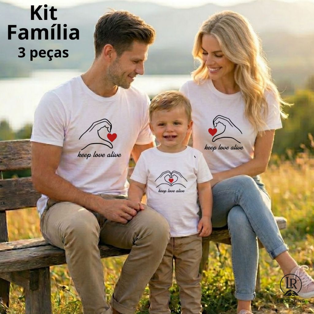 Kit 3 Camisetas Família Look Moda Tal Mãe - Tal Pai - Tal filho - Keep Love Alive 100% Algodão