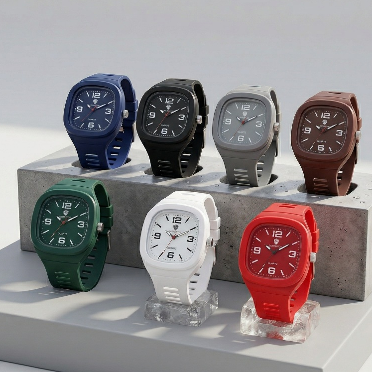 Relógio Minimalista Unissex Médio Pulseira Borracha Quadrado Quartz Clássico Contemporâneo em Oferta na Shopee