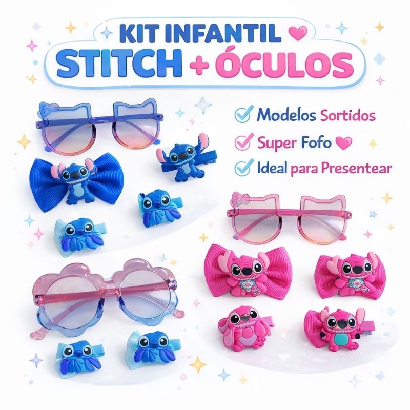 Kit infantil Laços Stith + Óculos  5 peças.