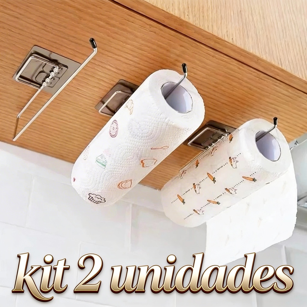 Kit 2 Suporte Papel Toalha Porta Papel Com Adesivo  Sem Furo Para Cozinha Multiuso