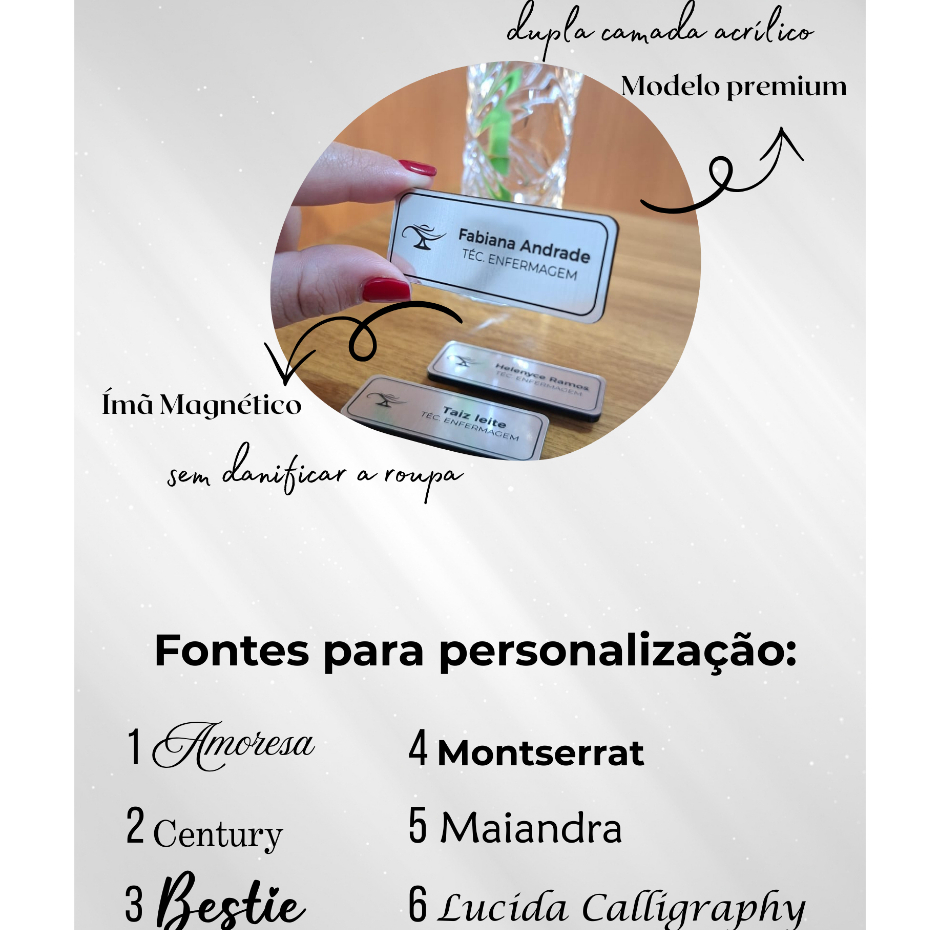 Crachá Botton Magnético Personalizado Enfermagem | Identificação Profissional para Enfermeira e Técnico — imagem 2 de 2