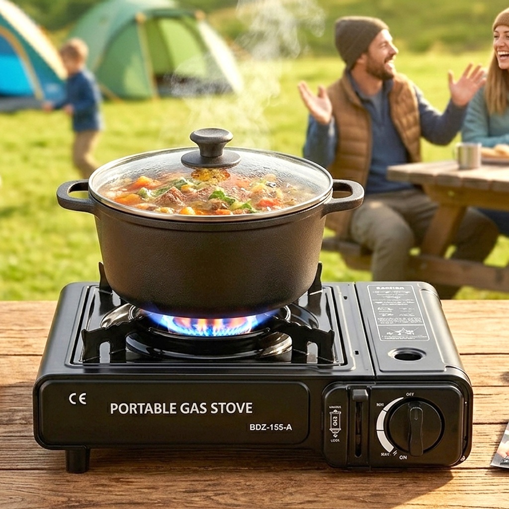 Fogareiro Portátil Fogão Gás Boca Acendimento Automático Camping Acampamento Viagem Barco Pesca