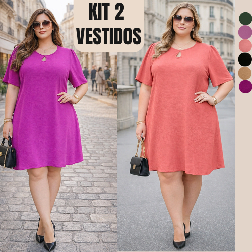 KIT 2 VESTIDO FEMININO PLUS SIZE MODA EVANGÉLICA VESTIDOS FEMININOS CASUAL SOLTINHA FEMININA RODADO CONFORTÁVEL VERÃO