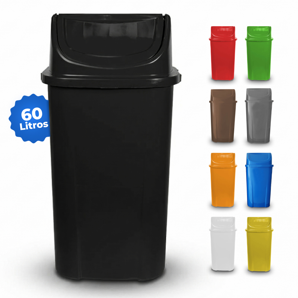 LIXEIRA CESTO DE 60 LITROS ADESIVADA BASCULANTE VAI E VEM PARA COLETA SELETIVA