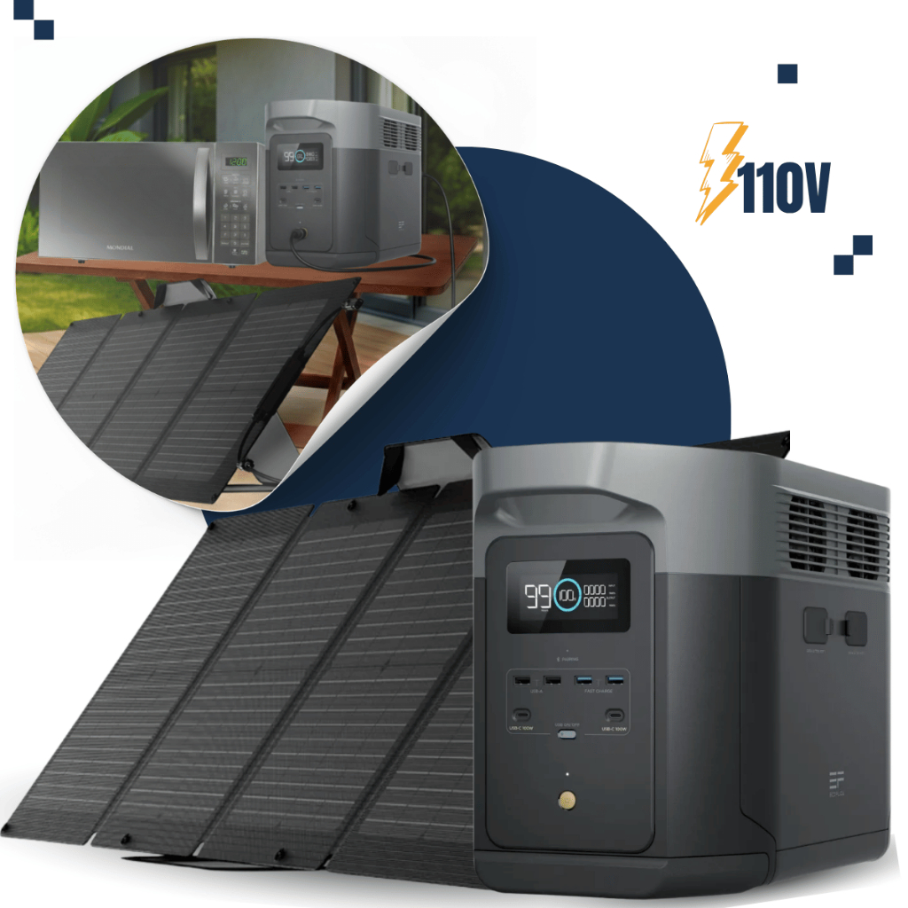 Kit Estação Energia Delta 2 Max 2400w 110v + Painel 110W Dobrável Potátil EcoFlow Gerador Solar
