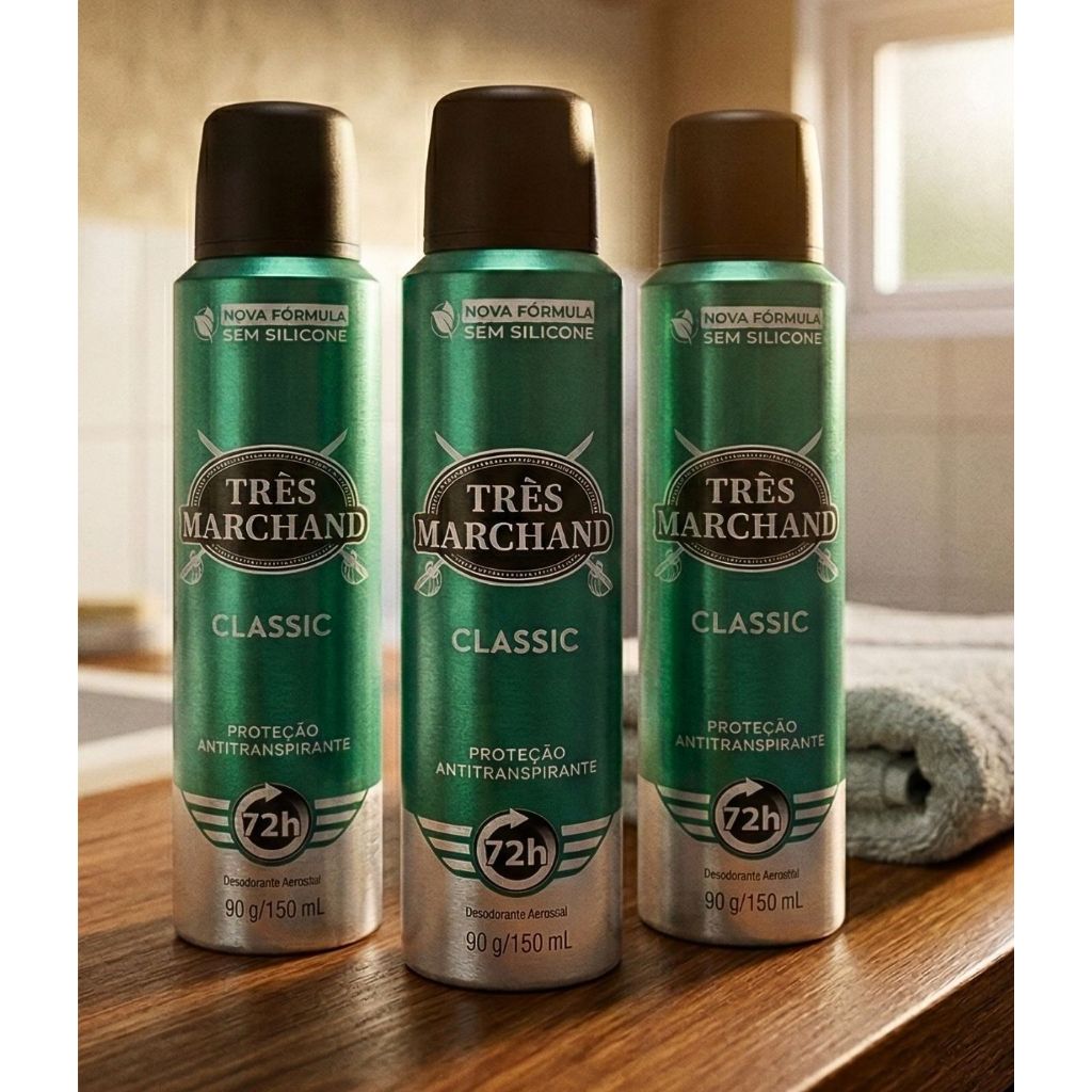 Desodorante 150 Ml Kit 3 Aerossol Classic Très Marchand 72h em Oferta na Shopee