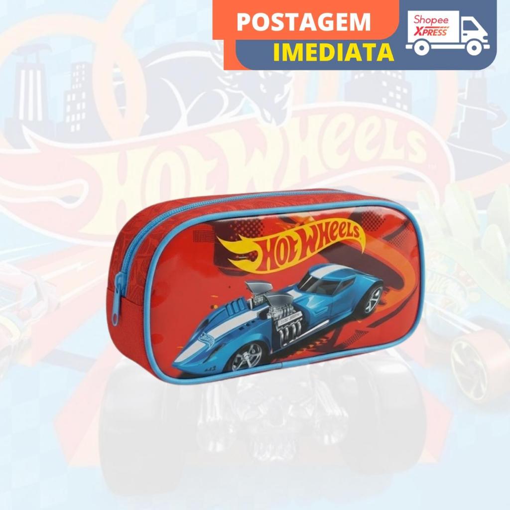Estojo Escolar Simples Carrinho Hot Wheels Carros Vermelho