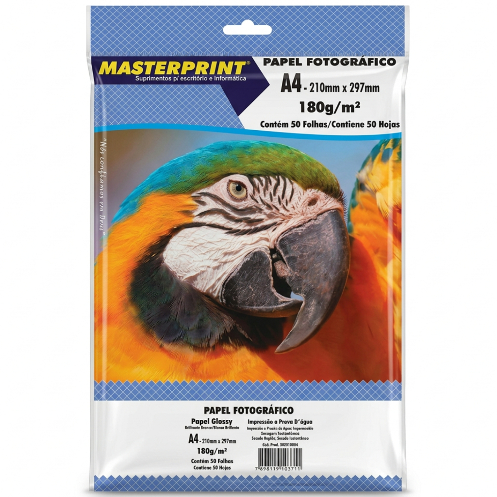 Papel Fotográfico A4 180g Glossy Brilhante Prova D`água MasterPrint