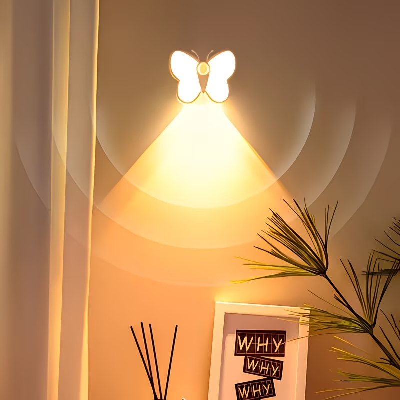 Lâmpada Borboleta com Sensor de Movimento, Luz Noturna Magnética Recarregável USB para Quartos, Corredores e Banheiros