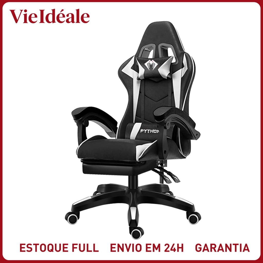 Cadeira Gamer Ergonômica Reclinável com Apoio de Pés Ajustável e Base Giratória – Máximo Conforto para Longas Sessões de em Oferta na Shopee