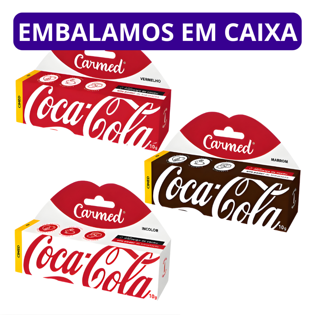 Hidratante Labial Carmed Coca-Cola Cor Marrom, Vermelho e Incolor - Bisnaga 10g