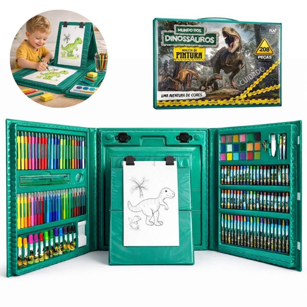 Estojo 208 Peças Menino Escolar Maleta Para Desenho Colorir Pintura Infantil Completo