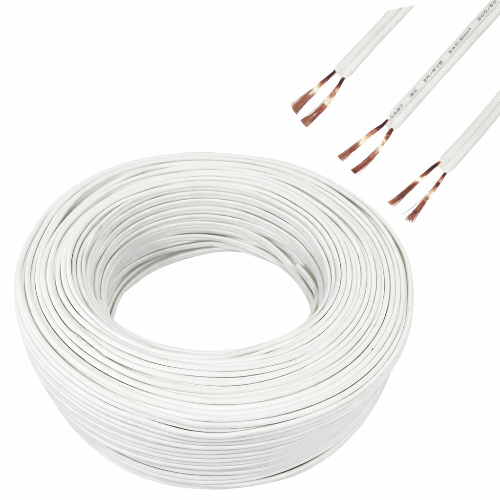 Cabo paralelo polarizado externo 2 vias 2x4,0mm/ 2x2,5mm/ 2x1,5mm/ 2X0,75mm / 2X0,50mm 50 metros Branco Preto Marrom