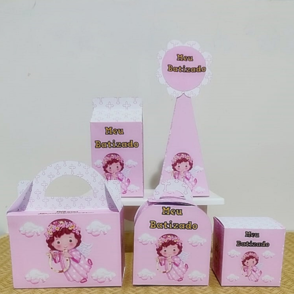 Caixinha Personalizada Batizado Menina | Lembrancinha Religiosa | Anjinha / Batismo Pegue e Monte| 20/30/40