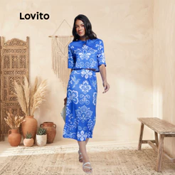 Lovito Bossa l Saia Feminina Midi em Malha Estampa Localizada Arabesco SKB15941624