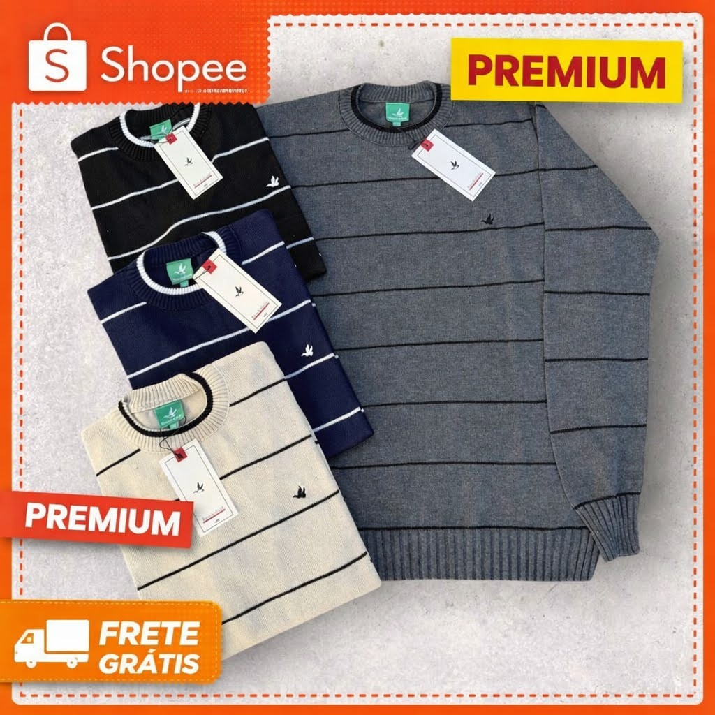 Suéter Pullover Brooks Masculino Linho Nobre Listrado Chique Premium Luxo Blusa Inverno