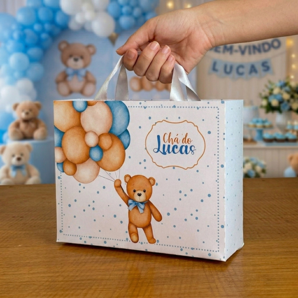 ENVIO RAPIDO Sacolinhas+ Adesivos CHA DE BEBE URSINHO AZUL Personalizada Lembrancinhas Infantil Aniversário